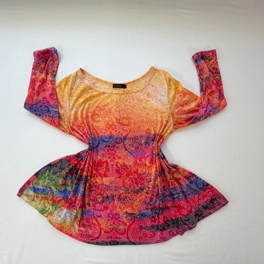 Vintage Y2K Zelia Burnout Floral Tunic Top Long Sleeve Artsy Campus Fairycore XL - Picture 14 of 16
